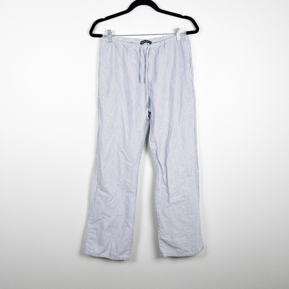 Brandy Melville Striped Cotton Pants Blue White Straight Leg Drawstring Small